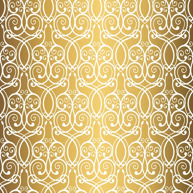 Fondo dorado Patrón sin costuras de lujo Ornamento de tejido elegante para papel tapiz tela tapicería ropa de cama drapeado invitación de boda Vector de flores abstractas Motivo floral forjado
