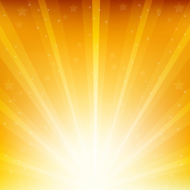 Fondo dorado con rayos de sol y estrellas
