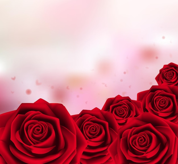 Fondo dulce del día de san valentín con rosas rojas realistas