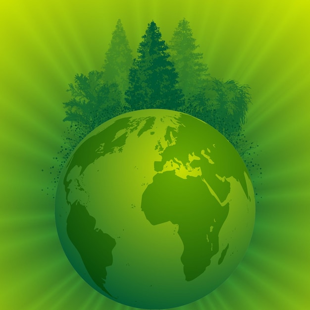 Fondo ecológico verde El globo y los árboles Ilustración vectorial abstracta