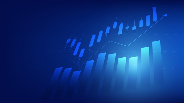 Fondo de economía y finanzas. estadísticas de negocios financieros con candelabros y gráfico de barras