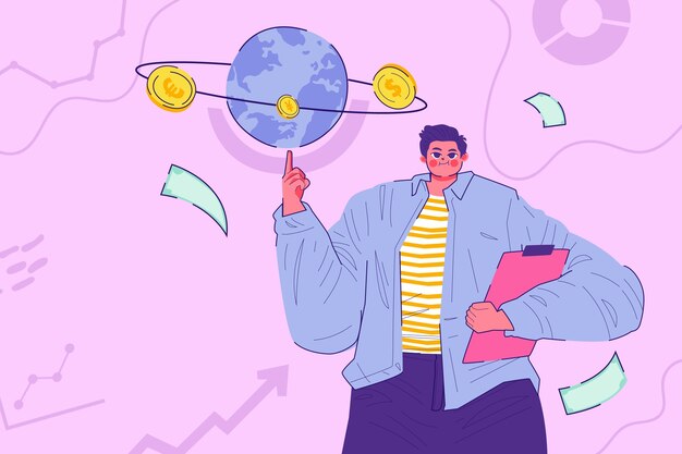 Fondo de la economía mundial dibujado a mano