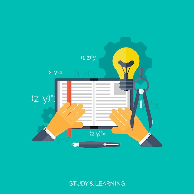 Fondo educativo de concepto plano Regreso a la escuela Aprendizaje a distancia Estudio en la universidad