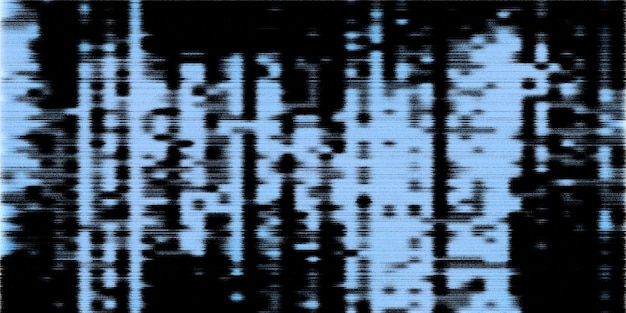 Fondo de efecto de glitch abstracto con patrones de ruido de píxeles distorsionados en azul y negro Vector