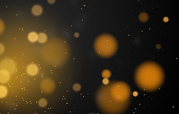 Fondo de efecto de luces bokeh mágico abstracto, brillo negro, oro