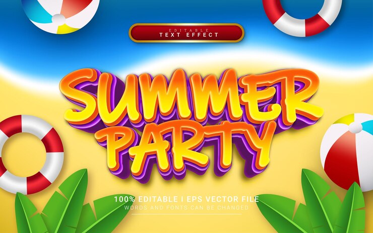 Vector fondo de efecto de texto de estilo 3d de fiesta de verano