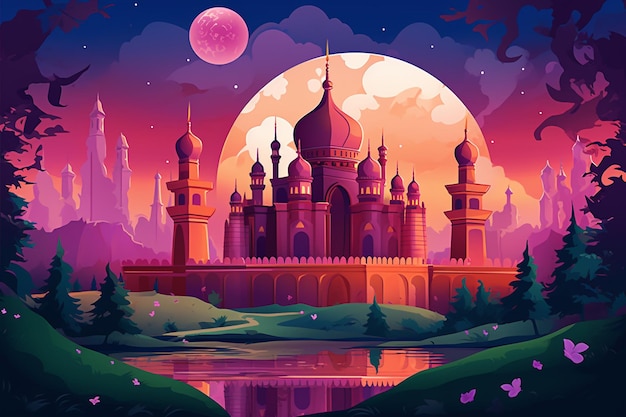 Vector el fondo de eid mubarak con estilo de mezquita