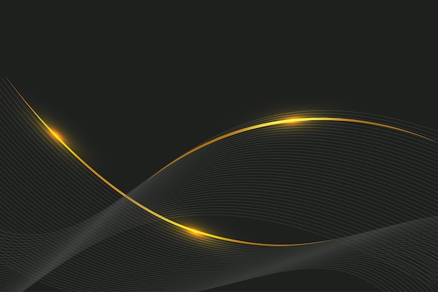 Fondo elegante abstracto negro con elementos de línea dorada