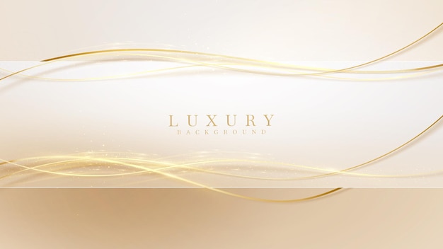 Fondo elegante con elementos de marco cuadrado y curvas doradas con efecto de luz brillante.