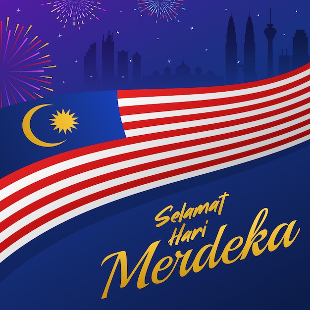 fondo elegante del saludo Hari Merdeka que significa el Día de la Independencia de Malasia