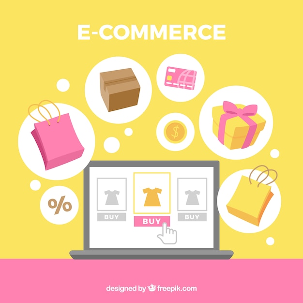 Vector fondo de elementos de e commerce en diseño plano