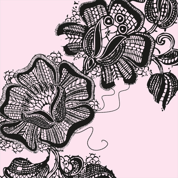 Fondo de encaje, flores ornamentales. Lencería y joyería de diseño de textura vectorial.