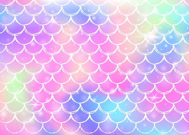 Fondo de escamas de arco iris con formas de princesa sirena kawaii