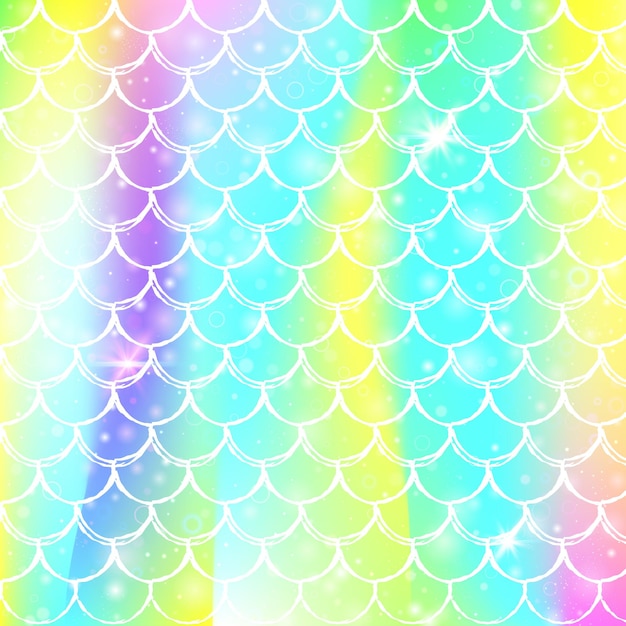 Fondo de escamas de arco iris con patrón de princesa sirena kawaii