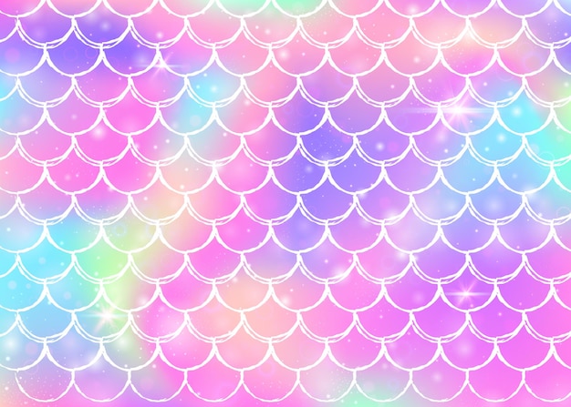 Fondo de escamas de arco iris con patrón de princesa sirena kawaii