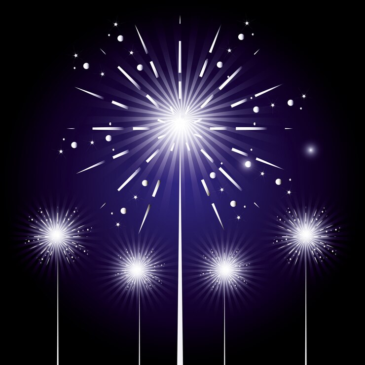 Vector fondo de escena de celebración de fuegos artificiales