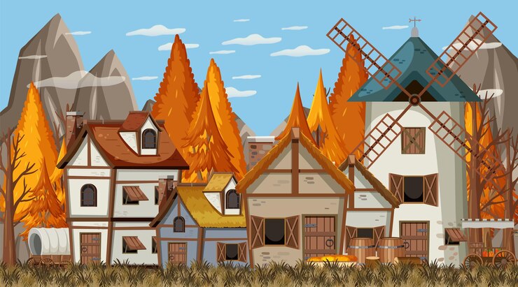 Vector fondo de escena de ciudad medieval