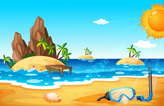 Fondo de escena con islas y playa.