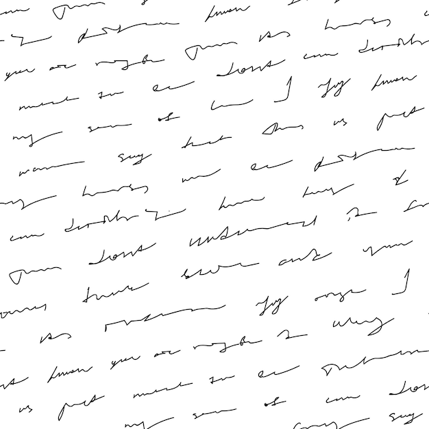 Fondo de escritura Patrón sin costuras Vector dibujado a mano con escritura cursiva Ilustración cuadrada en blanco y negro con texto de letra Letras abstractas sin significado