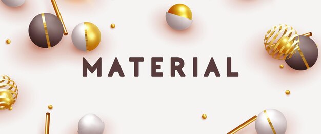 Fondo con esferas realistas en 3d. Bolas de oro y blanco y negro. Diseño minimalista de moda. Carteles horizontales, tarjetas, encabezados, sitio web. Ilustración de vector de banner web