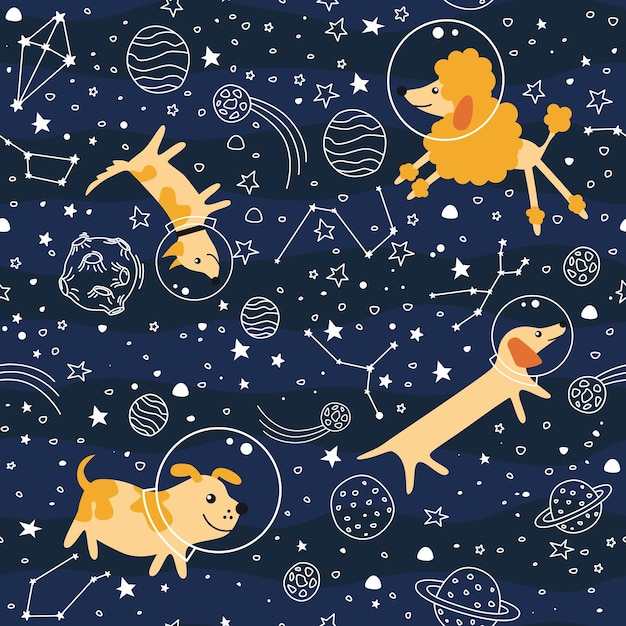 Fondo espacial con perros astronautas