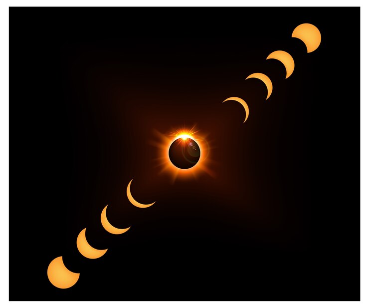 Vector fondo del espacio con la luz del sol de oro y la luna creciente