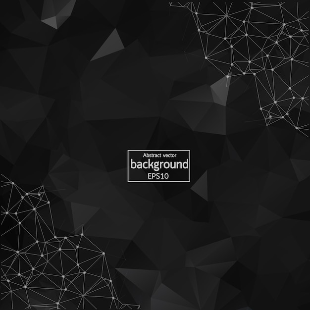 Fondo de espacio poligonal negro abstracto con puntos y líneas de conexión Estructura de conexión Fondo de ciencia vectorial Fondo de vector poligonal Fondo de HUD futurista