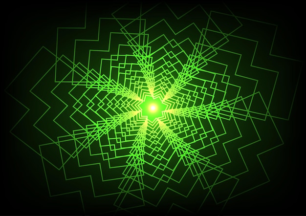 Fondo en espiral de ondas de luz geométricas de color verde remolino