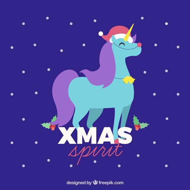 Vector fondo de espíritu de navidad con unicornio