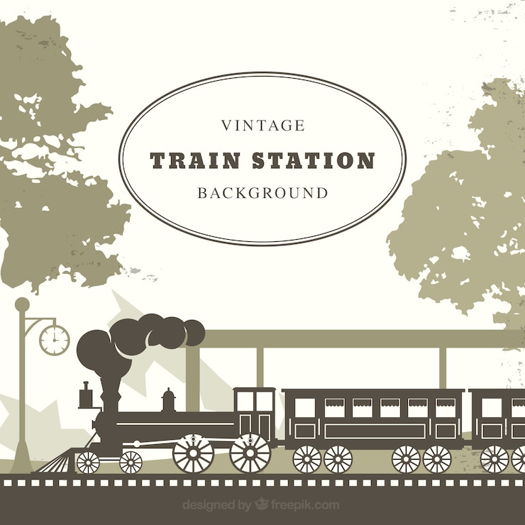 Vector fondo de estación de tren en estilo retro
