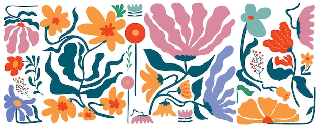 fondo de estandarte de flores onduladas en estilo ingenuo