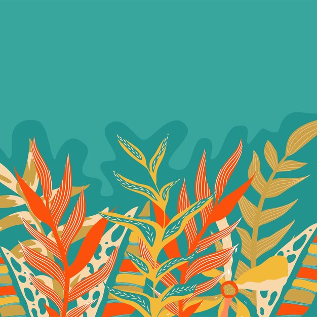 Vector fondo estético abstracto selva boho con hojas tropicales selva boho en estilo moderno arte de fondo floral de hoja étnica diseño plano dibujado a mano contemporáneo arte tropical abstracto