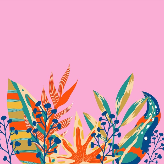 Fondo estético abstracto selva boho con hojas tropicales selva boho en estilo moderno arte de fondo floral de hoja étnica diseño plano dibujado a mano contemporáneo arte tropical abstracto