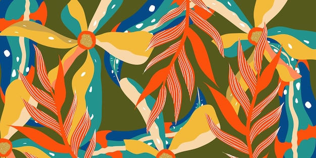 Fondo estético abstracto selva boho con hojas tropicales Selva boho en estilo moderno Arte de fondo floral de hoja étnica Diseño plano dibujado a mano contemporáneo Arte tropical abstracto