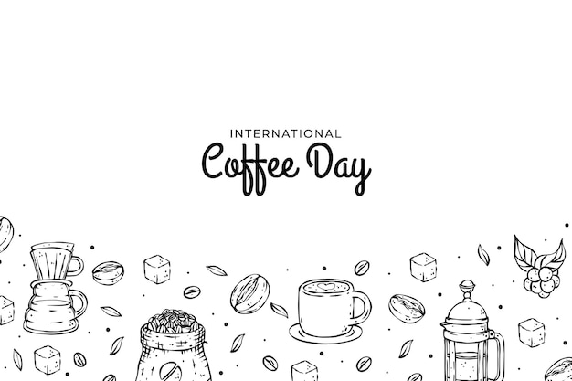 Vector fondo de estilo dibujado a mano del día internacional del café