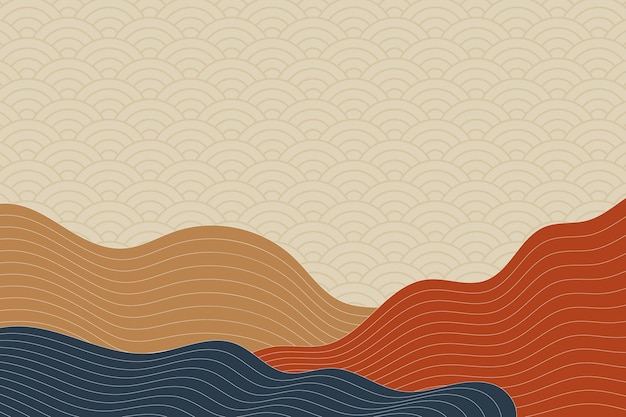 Fondo de estilo de onda abstracto con patrón japonés geométrico y líneas de rayas onduladas