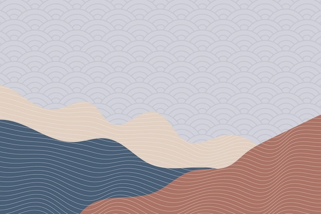 Fondo de estilo de onda abstracto con patrón japonés geométrico y líneas de rayas onduladas