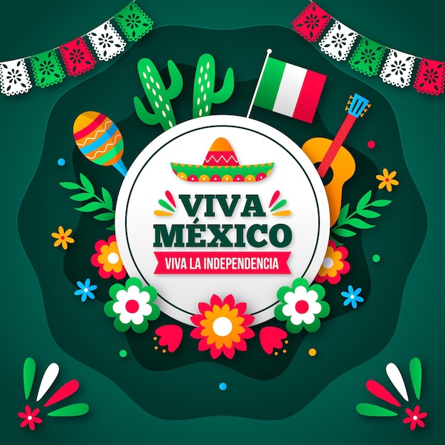 Vector fondo de estilo de papel independencia de méxico