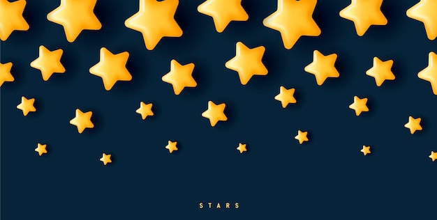 Fondo con estrellas amarillas 3d que disminuyen de tamaño de arriba a abajo de la composición