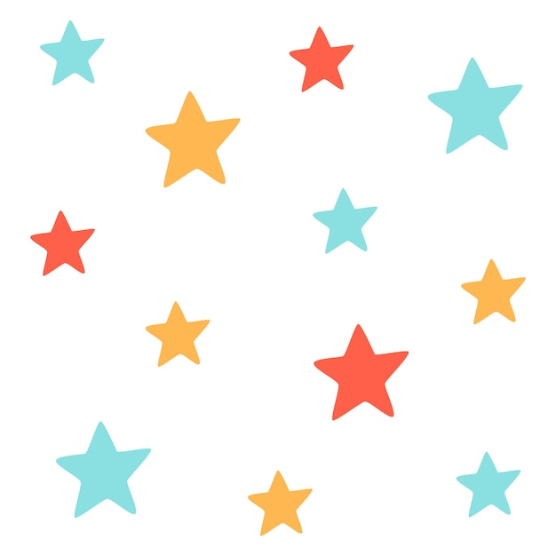 Fondo de estrellas brillantes sobre un fondo blanco Azul rojo amarillo gris estrellas Gráficos vectoriales