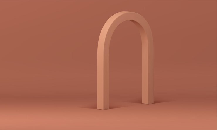 Vector fondo de estudio 3d beige con arco curvo brillante para la ilustración de vector de presentación comercial de producto pantalla de promoción de sala de exposición realista neutral marrón con elemento decorativo de arco isométrico