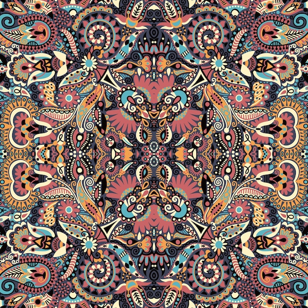 Fondo étnico sin costuras, patrón floral en estilo tradicional ucraniano, ilustración vectorial a mano alzada