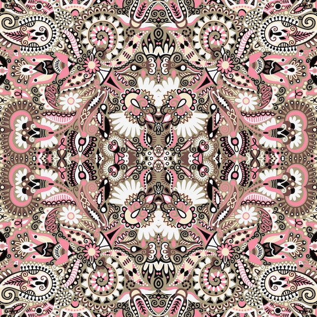 Fondo étnico sin costuras, patrón floral en estilo tradicional ucraniano, ilustración vectorial a mano alzada