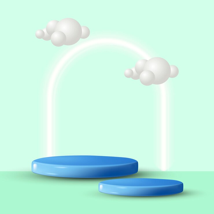 Fondo de exhibición de producto de podio azul con nube