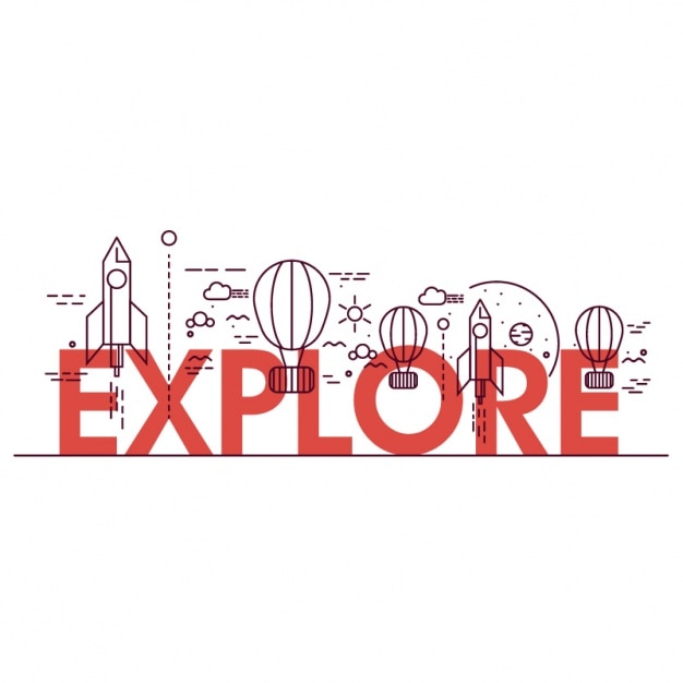 Vector fondo de explora con globos y cohetes en diseño plano