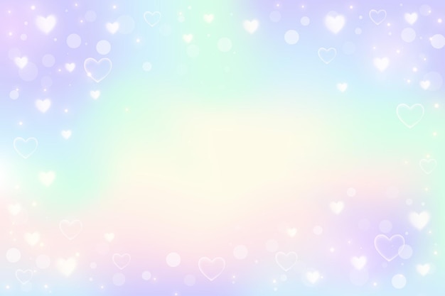 Fondo de fantasía de arco iris en colores pastel Fondo femenino de dibujos animados lindo Cielo con corazones