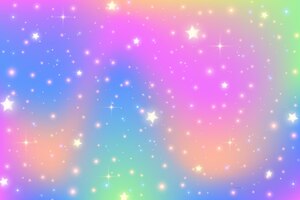 Vector fondo de fantasía de arco iris ilustración holográfica brillante telón de fondo femenino lindo cielo multicolor