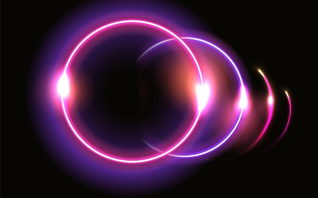 Fondo fantástico abstracto con marco redondo de brillo de neón y portal espacial de luz brillante en otra dimensión Frontera espacial fluorescente