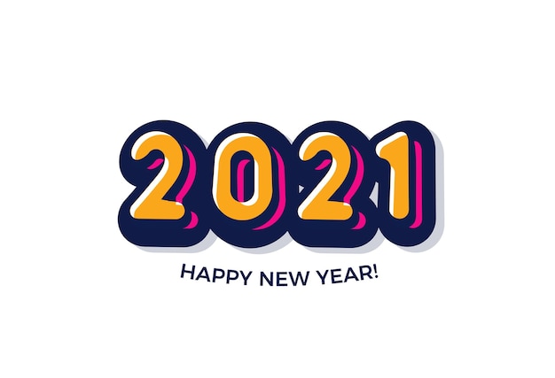 Vector fondo de feliz año nuevo 2021. logotipo de estilo cómic.