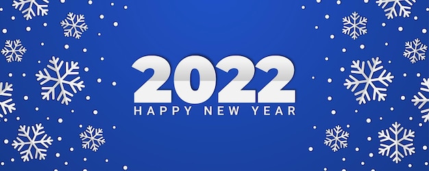 Fondo de feliz año nuevo 2022 con copos de nieve. Ilustración de banner de invierno sobre fondo azul